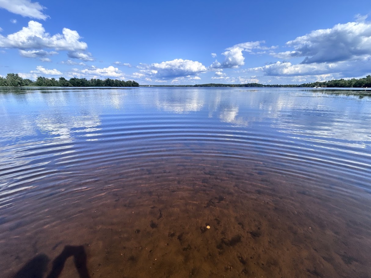 Clear shallow water at the Tweed lakeshore, ride's end