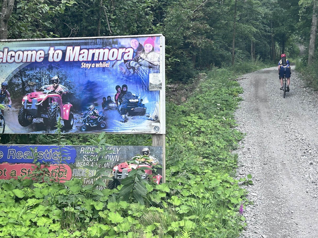 The Hastings Heritage Trail head at Marmora, gravel surface heading into the forest